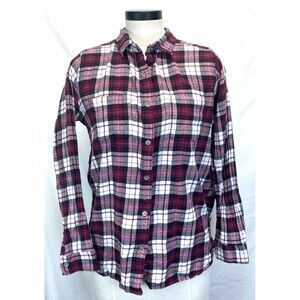 Sara Studio Flannel Shirt Womens L Cotton Plaid Metal Buttons RN94153